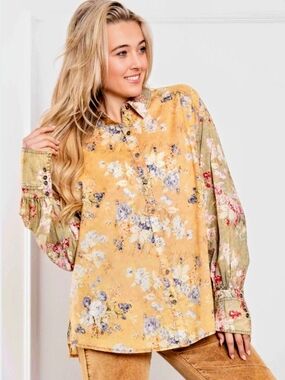 Blue Velvet Oversized Button-Down Shirt